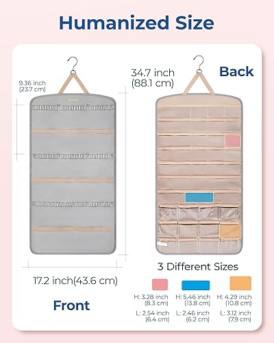 Miniatura 44 de BAGSMART Organizador colgante de joyas, soporte para collares, aretes y anillos, con 20 bolsas de joyería, rollo de almacenamiento de viaje con Negro