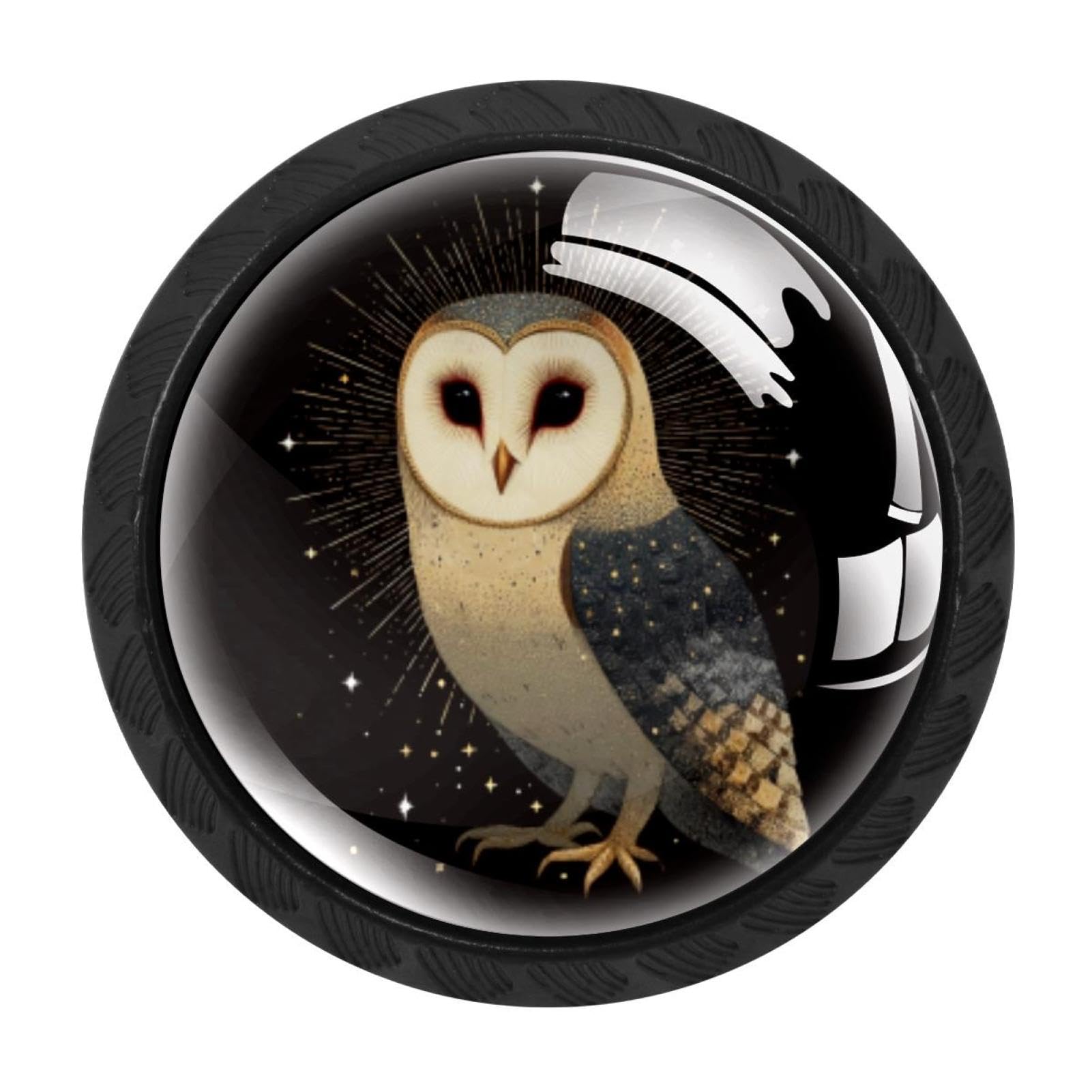 CHENZZZZ 4 Pack Cabinet Handles Black Twinkle Owl (3) Cabinet Knobs Draw