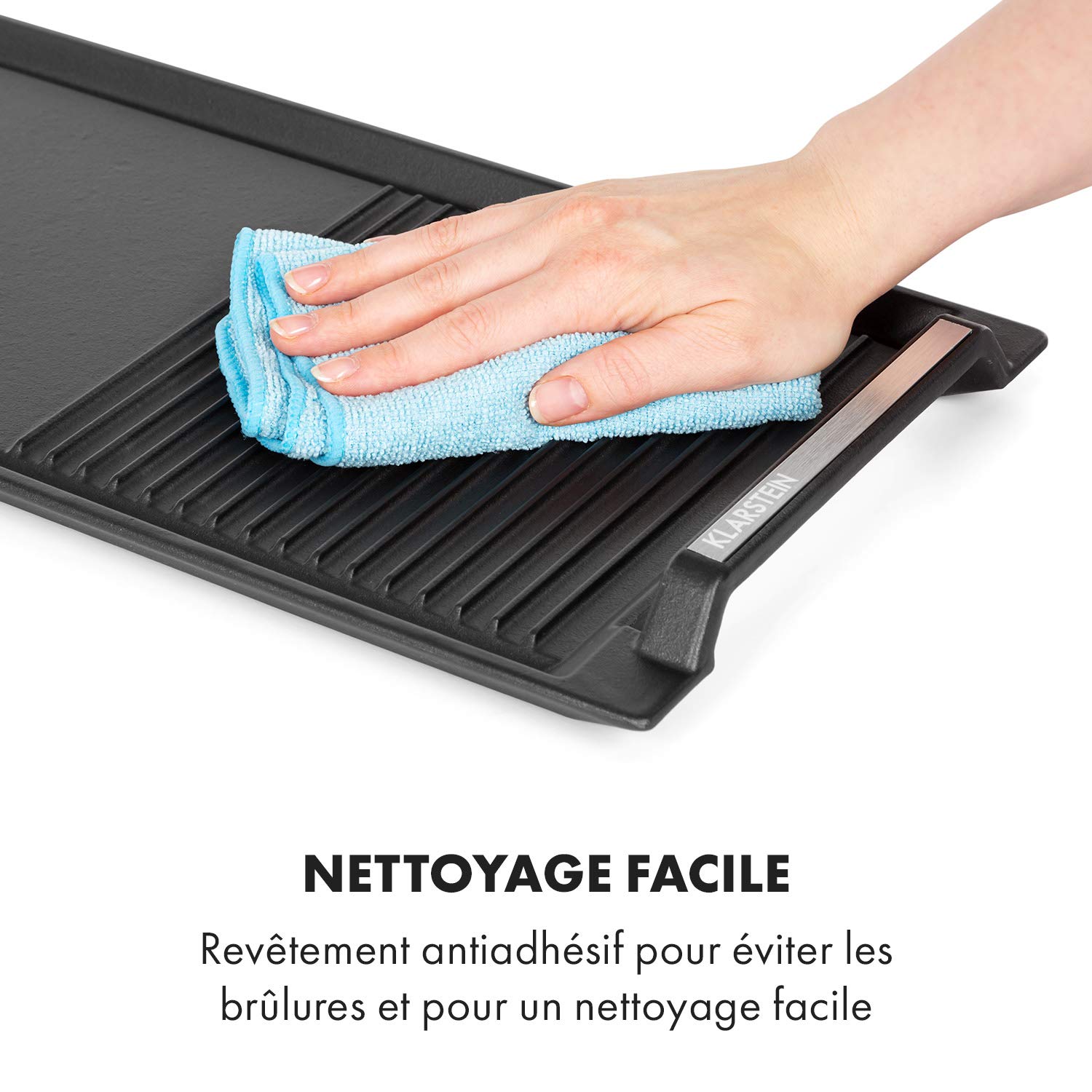 Klarstein Delicatessa - Plaque de grill, Plaque de cuisson pour tables à induction, Accessoire, Surface: 43,5 x 23 cm, Moitié-moitié: plancha et rainures de grill, Revêtement antiadhésif, Fer, noir