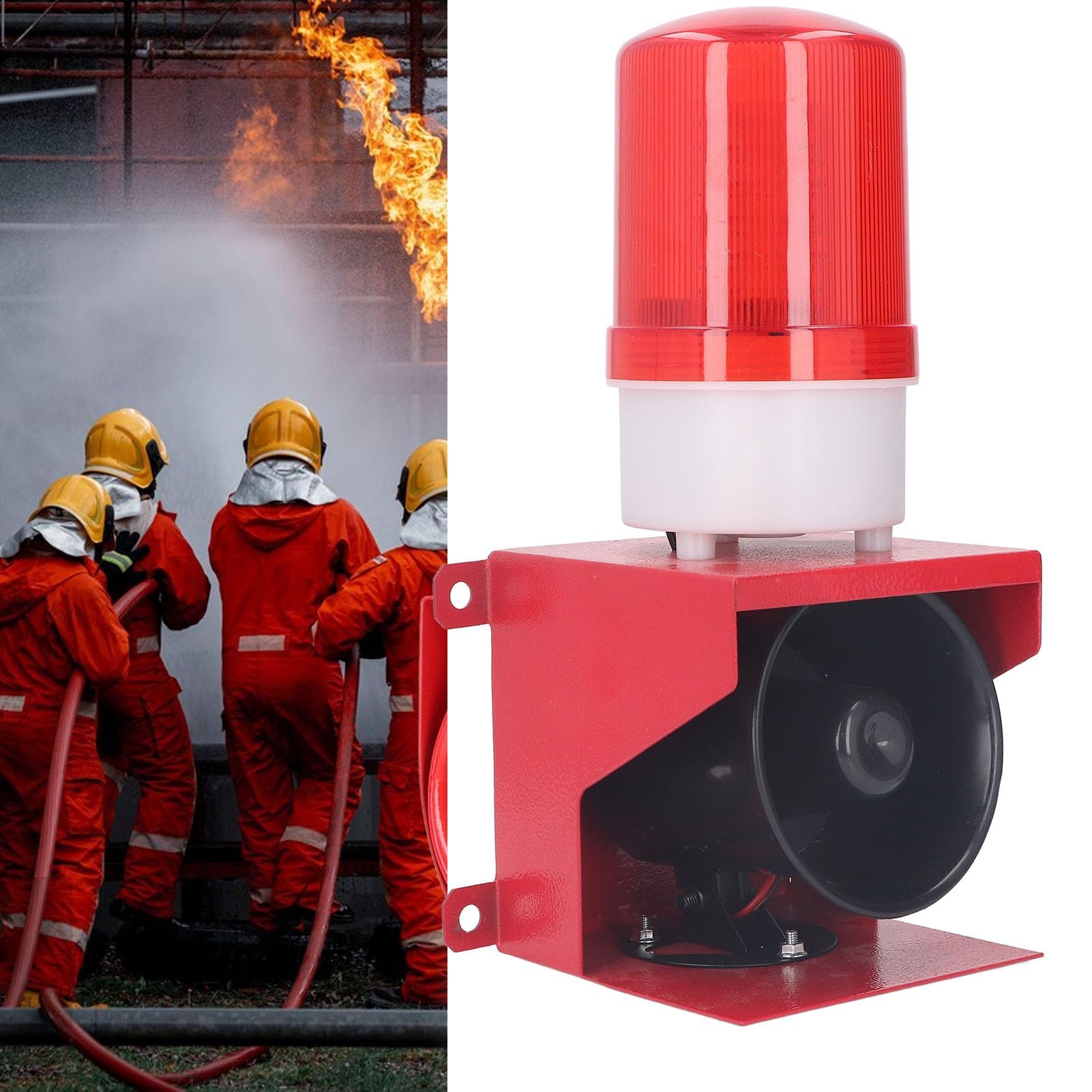 Ejoyous Alarma de Sirena Industrial, Sonido de 115 DB y Luz Estroboscópica, Sirena de Advertencia de Emergencia para Exteriores IP65 a Prueba de Agua para Sitios de Construcción, (DC12V)