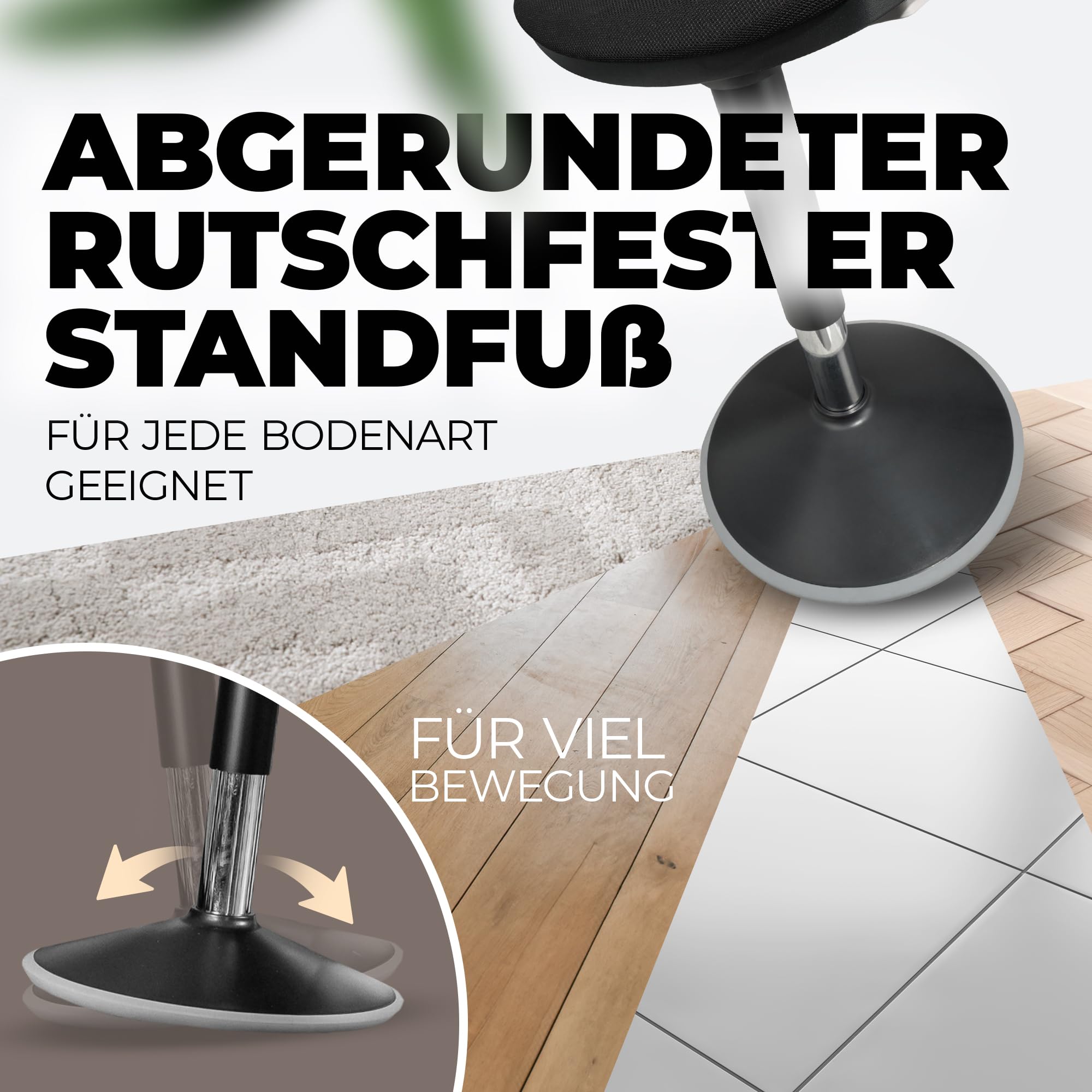 Ergonomischer Bürohocker [2 Sitzpositionen] höhenverstellbarer Sattelhocker [43–63 cm] Sitzhocker für aktives Sitzen | Rutschfester Standfuß