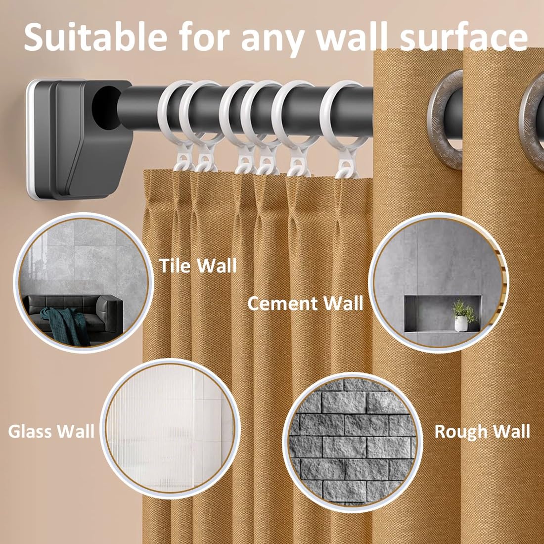 AdjustablRod - Separador antideslizante para ducha y habitación, sin taladrar, 40500 cm (gris 6398 pulgadas), versátil para decoración del hogar
