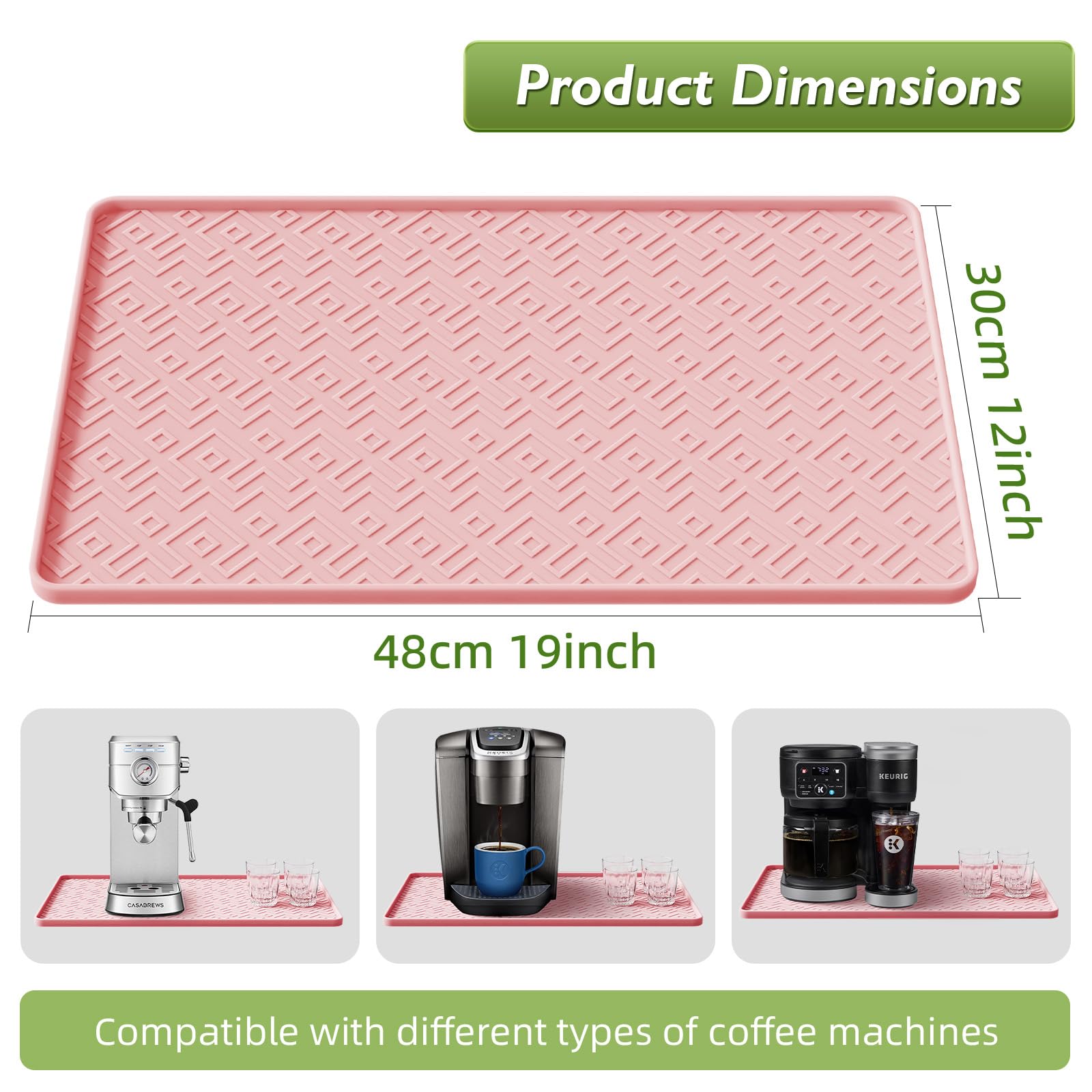 Silicone Coffee Mat 19" x 12", Waterproof Coffee Bar Mat, Spill-Proof Coffee Maker Mat for Kitchen Counter, Non-Slip Coffee Machine Mat, Durable Counter Protector — Amazon image 2