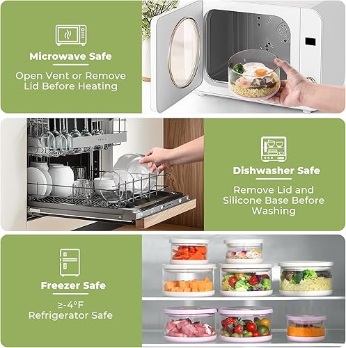 Miniatura 4 de Contenedores de vidrio para almacenamiento de alimentos con tapas herméticas, recipientes de vidrio de borosilicato alto de borosilicato de 33.8