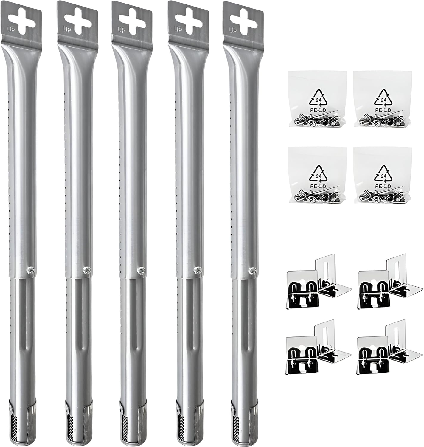 Set of 5 Universal Adjustable Burner Tubes (12" to 17.5") for 5 Burner Grills from Dyna Glo, Nexgrill, Brinkmann, Master Forge, Backyard Grill & Others, Universal Replacement Burners for Gas Grills