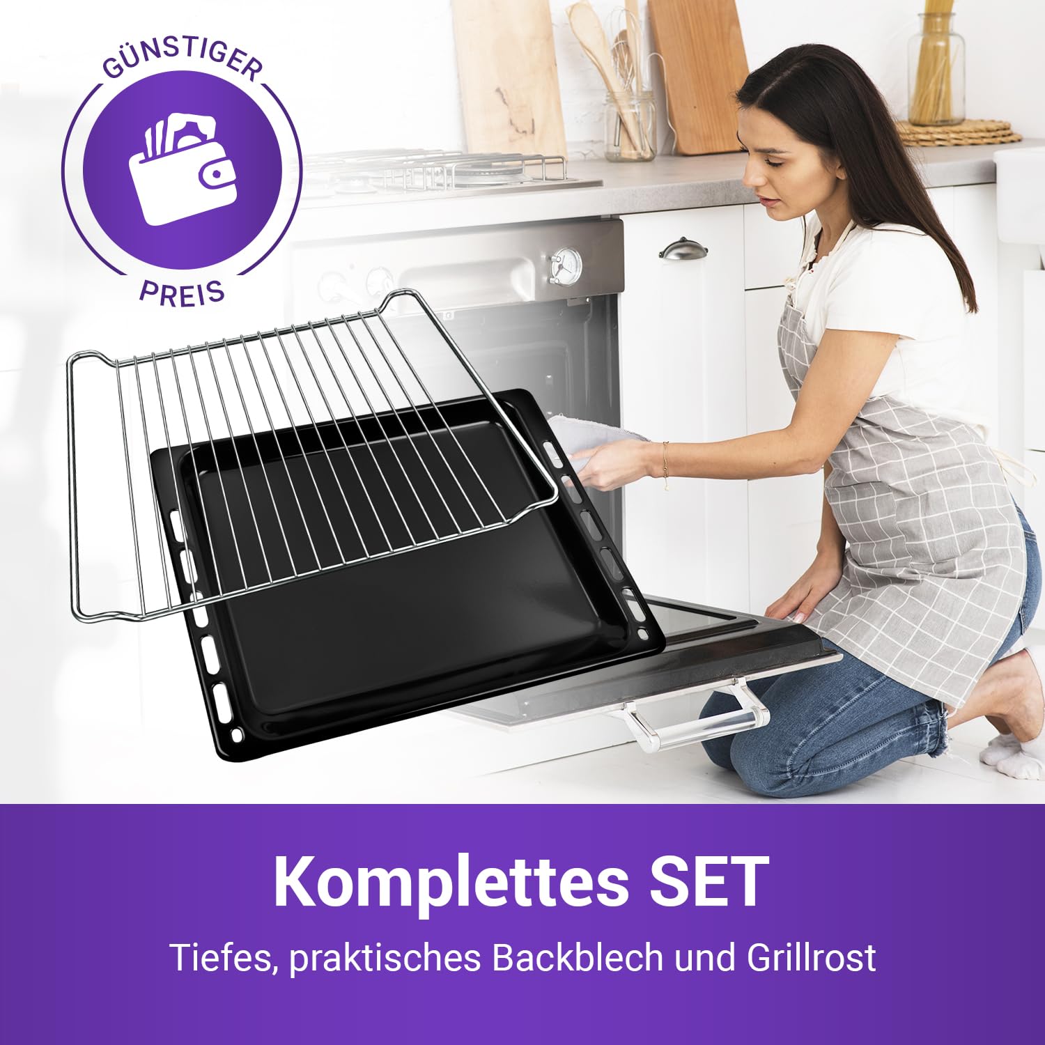 Backblech + Rost Ersatz für Whirlpool 481010539879 481245819334 | Blech Hoch 445x375x33 mm, Gitterrost Grillrost 448x338x26 mm, für Backofen