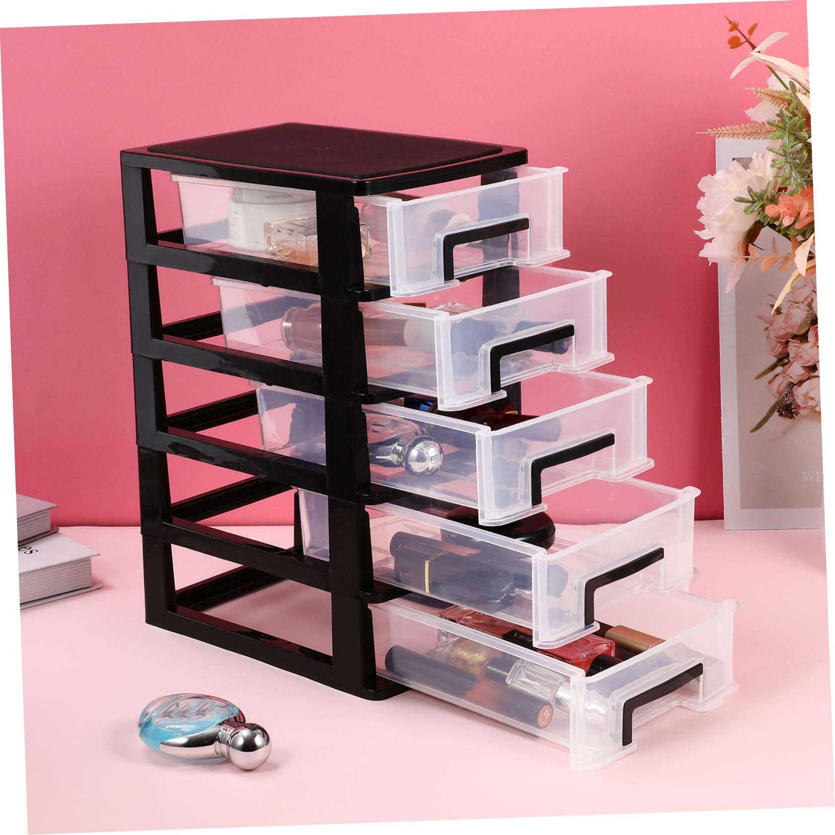 Toyvian Organisateur de Rangement pour Tiroir Noir en Pp, 5 Niveaux | Rentrée Scolaire, Design à Tiroirs pour Bureau et Maison, Tri des Fournitures et Objets de Desktop