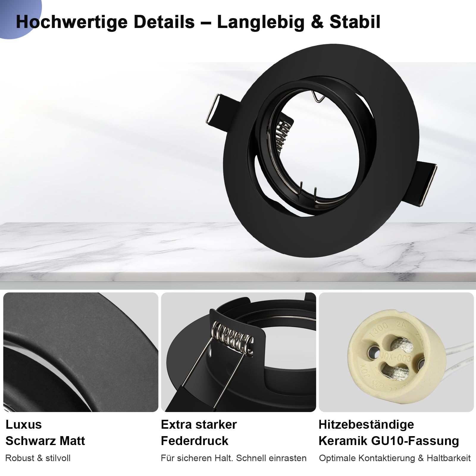 20x LED Einbaustrahler Rahmen GU10 Schwenkbar Einbaurahmen 68mm Schwarz Rund Deckenspots 230V inkl. GU10 Fassung LED oder Halogen