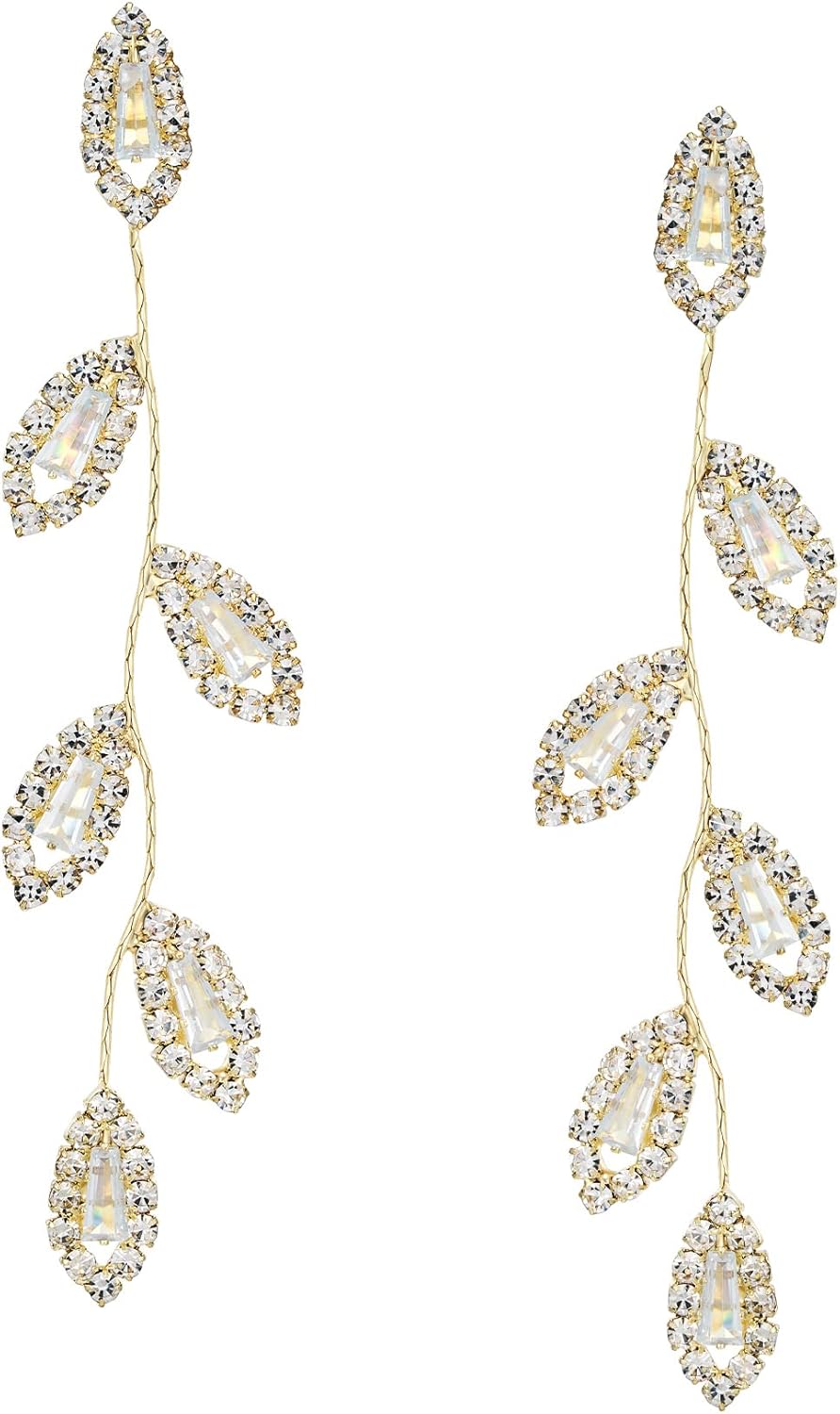 SWEETV Crystal Wedding Earrings for Brides, Bridesmaid, Bridal Earrings for Wedding, Fancy Cubic Zirconia Rhinestone Dangling Earrings for Women Prom Party Jewelry Gifts, Silver/Gold Plated