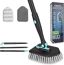 IGNITO 3-in-1 Shower Cleaning Brush with 51'' Long Handle, Fixable Bathroom Cleaning Brush, Long Handled Scrubbing Brush for Bathroom Tile, Adjustable Bathroom Cleaning Products