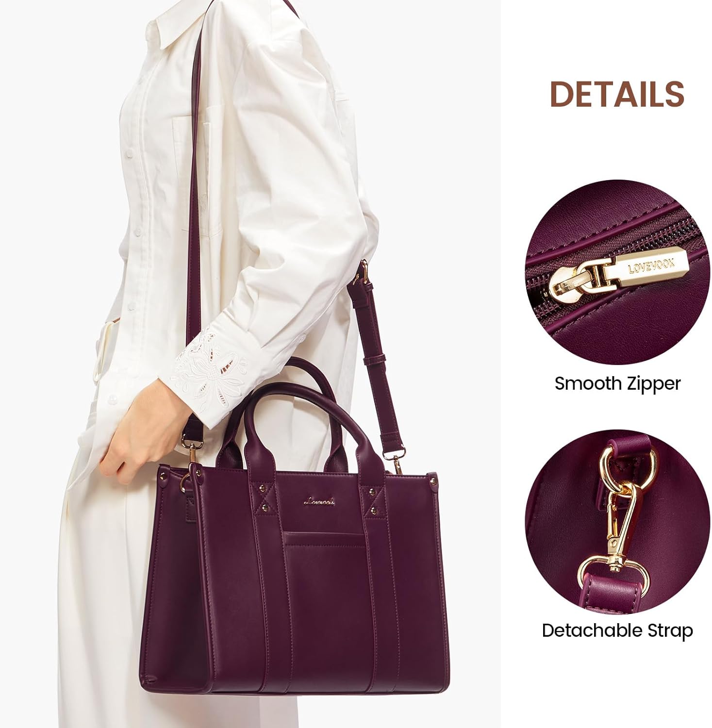 LOVEVOOK Purse for Women Leather Tote Bag Purse and Handbags, Satchel Shoulder Crossbody Top Handle Bags with Zipper - Image 6