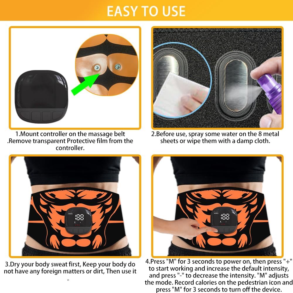 Ceinture Abdominale Electrostimulation, Electrostimulateur Musculaire Ceinture - Espaceur en Aluminium Abdominale Electrostimulation, 10 Modes 30 Niveaux Affichage de la Dépense Calorique et Alerte de