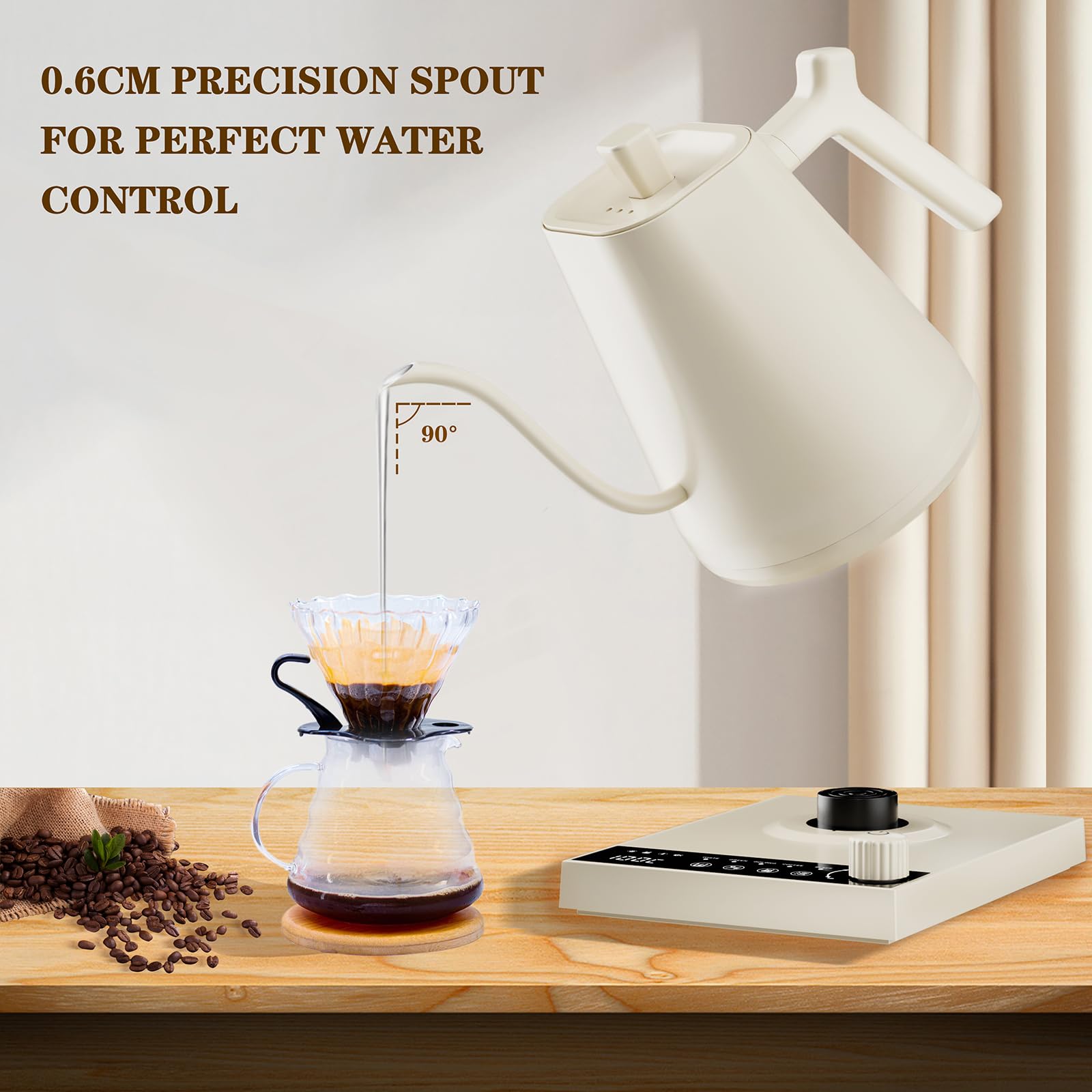OKYUK Hervidor eléctrico con control de temperatura de ± 1.0 °C, boquilla de cuello de cisne, tetera de acero inoxidable para té, café y aeropress, retención de temperatura de 2 horas, cronómetro