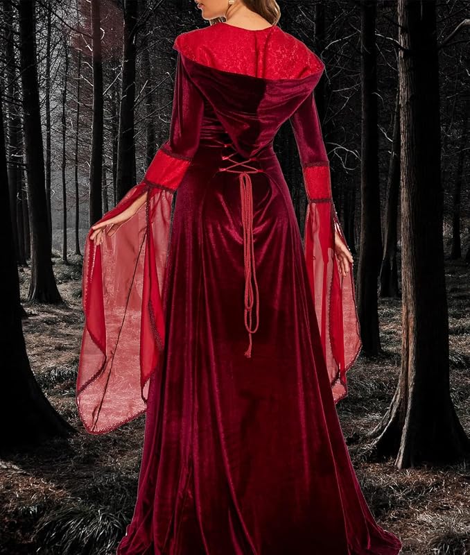 Rochie cu glugă Jakloz pentru femei, stil medieval, renascentist, gotic, victorian, costum de Halloween pentru carnaval sau cosplay