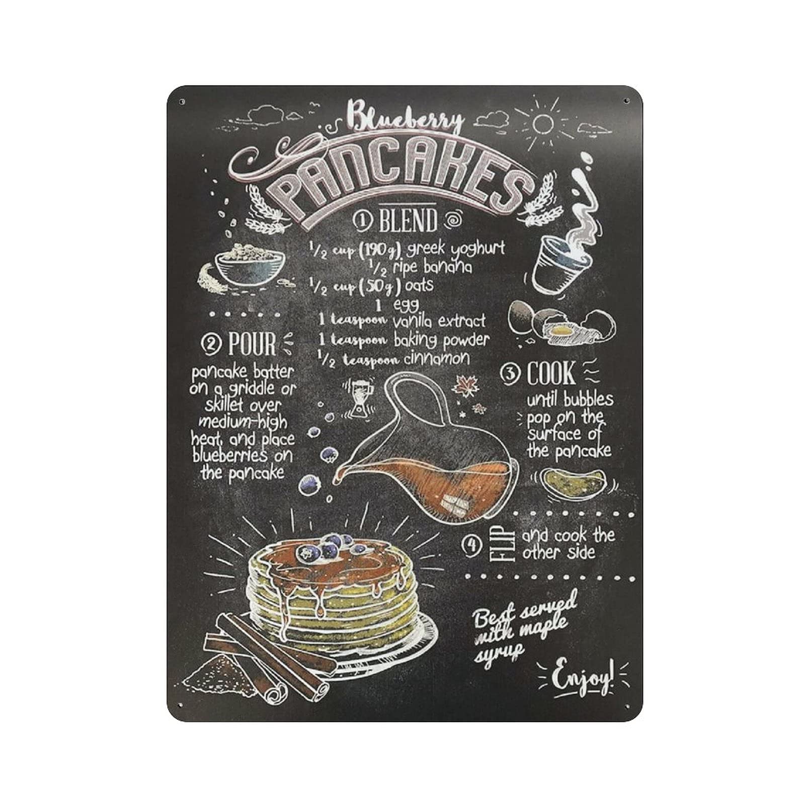 Metal Tin Sign Blueberry Pancakes Bake Vintage Tin Poster Metal Sign Wall Decoration Country Kitchen Home Garage Decor 16"x12"