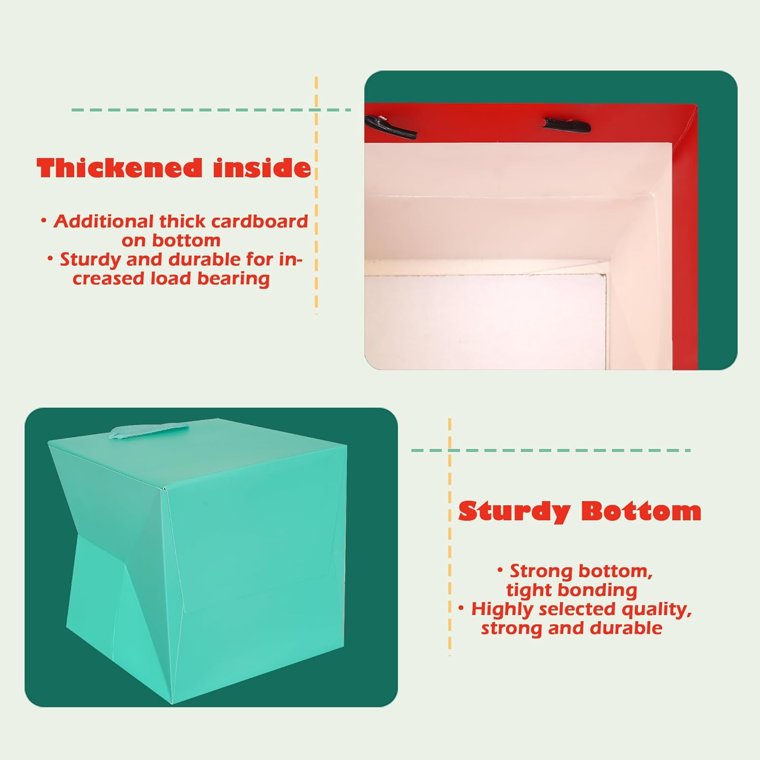 ADIDO EVA Teal Blue Square Gift Bags Large Size Turquoise Square Bottom Paper Bags with Handles for Party Favor (12x12x12 In, 10 CT)