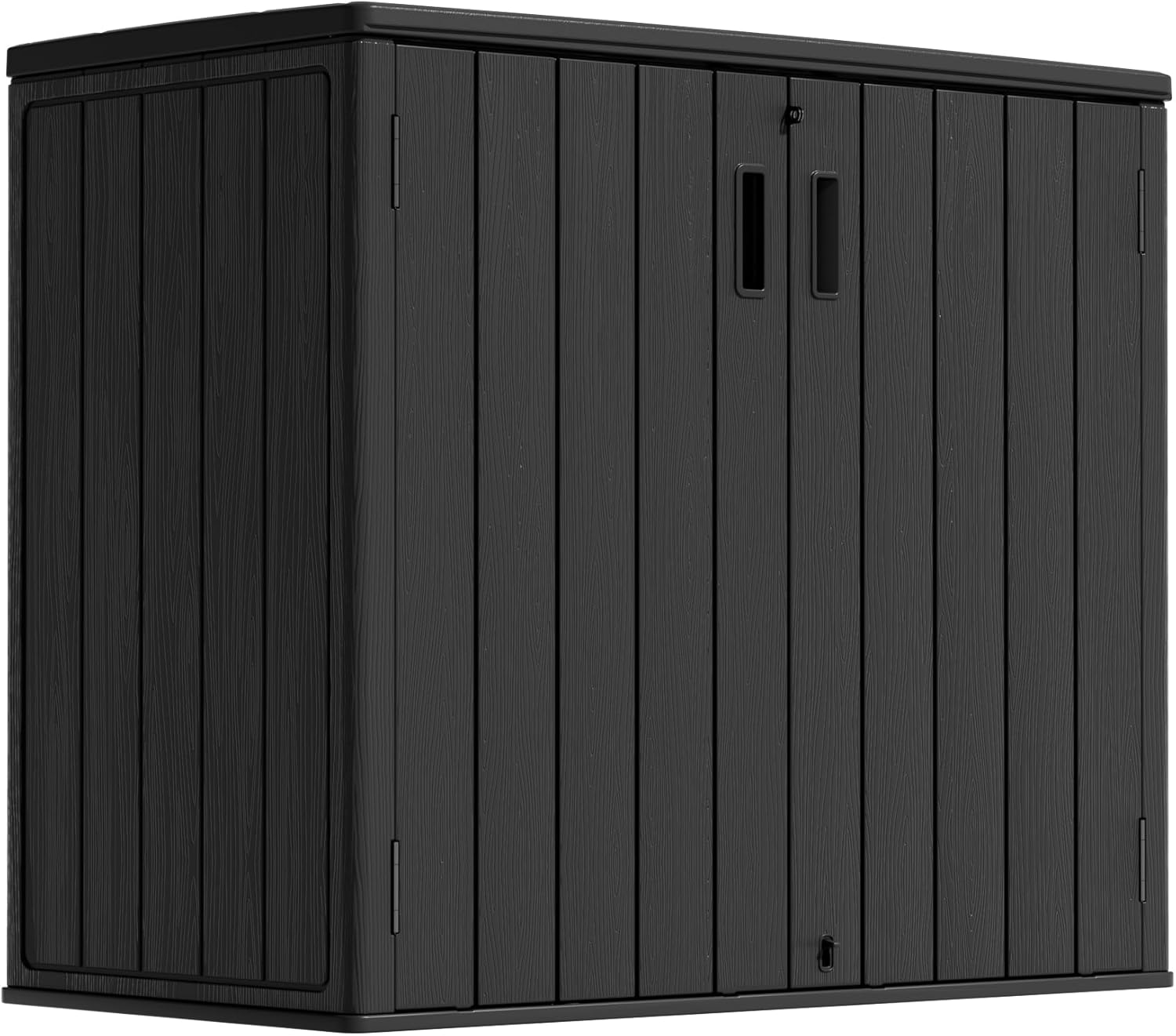ZZM 37 Cu.ft Outdoor Storage Shed Double-Wall HDPE Storage Cabinet, Waterproof Plastic Sheds with Floor Horizontal Lockable Garden Tools Trash Can, Lawn Mower, Bike Storage, Brown
