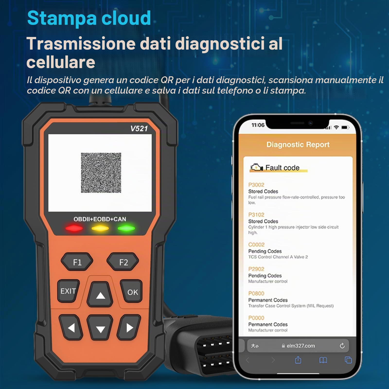 D-Lumina V521 OBD2 Diagnosi Auto, Spia Motore di Controllo, Lettore di Codici, Cancellazione Codici di Errore, Ricerca DTC, Dati in Tempo Reale, Compatibile con i Protocolli OBDII