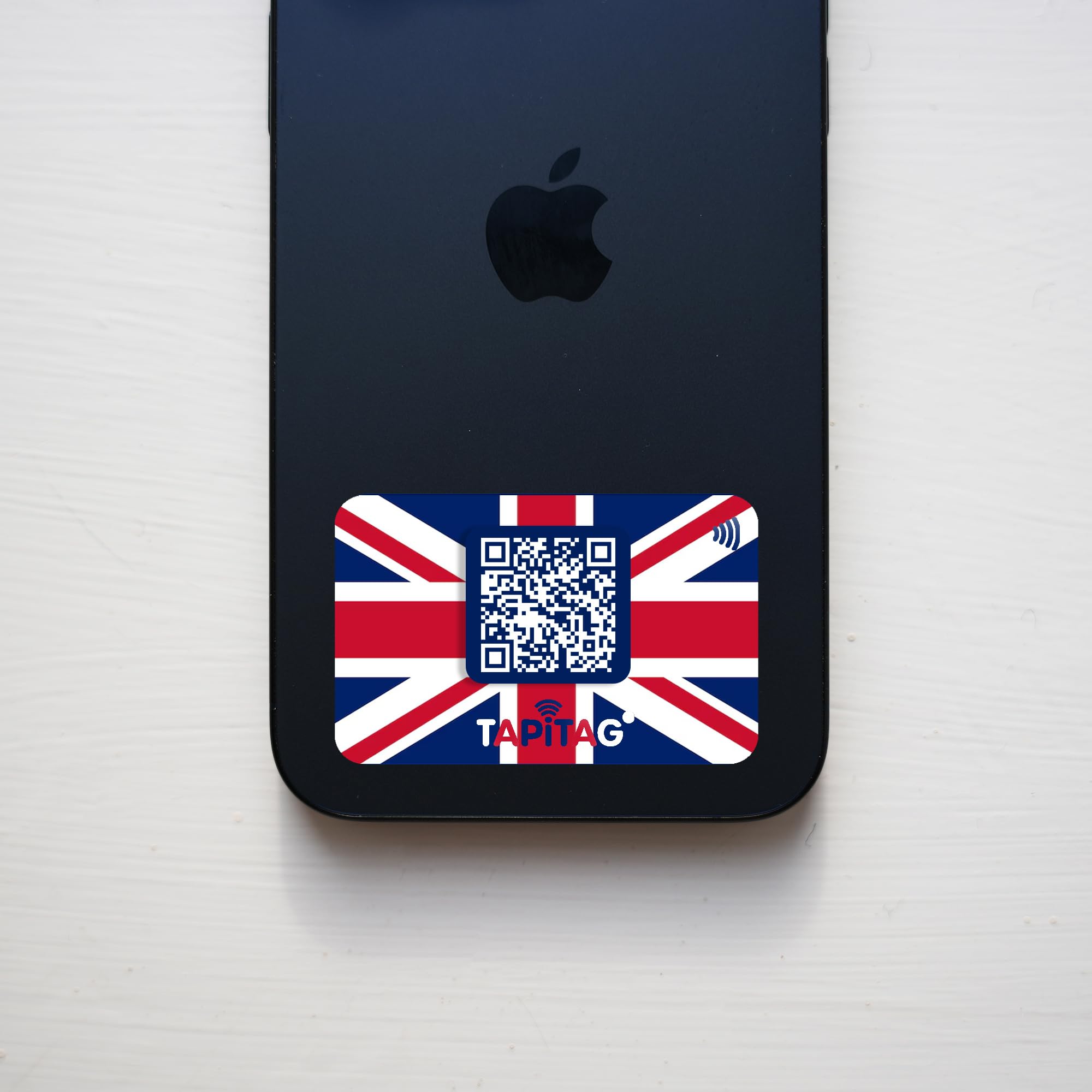 TAPiTAG Mini NFC Digital Business Card Sticker – Tap or Scan Contact Sharing Tag with QR Code – No Subscription – Stick to Phone – Compatible with iPhone & Android (British Flag)