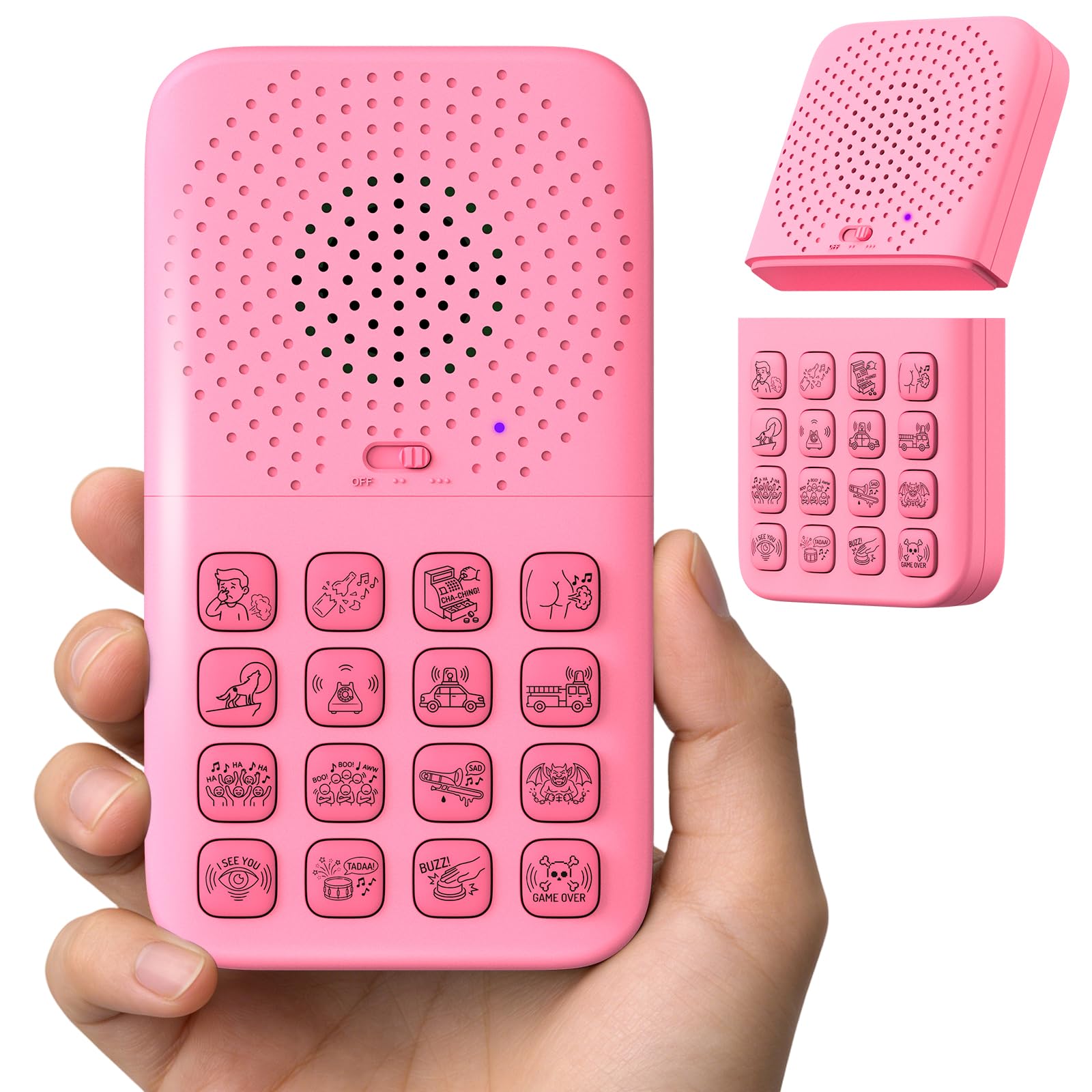 Okaloka Sound Effects Machine, Rechargeable 2-in-1 Separable Magnetic, 16 Hilarious Sounds, Volume Adjustment, Interactive Prank Toy for Boys Ages 6 7 8 9 10 Year Old Gifts (Pink) — image 1