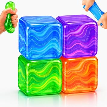 4Pcs Squishy Toys for Stress Relief, Ice Cube Stress Relax Fidget Toys, Sensory Fidget Toys, Squeeze Balls for Anxiety Relief, Nice Balls for Adults & Kids
