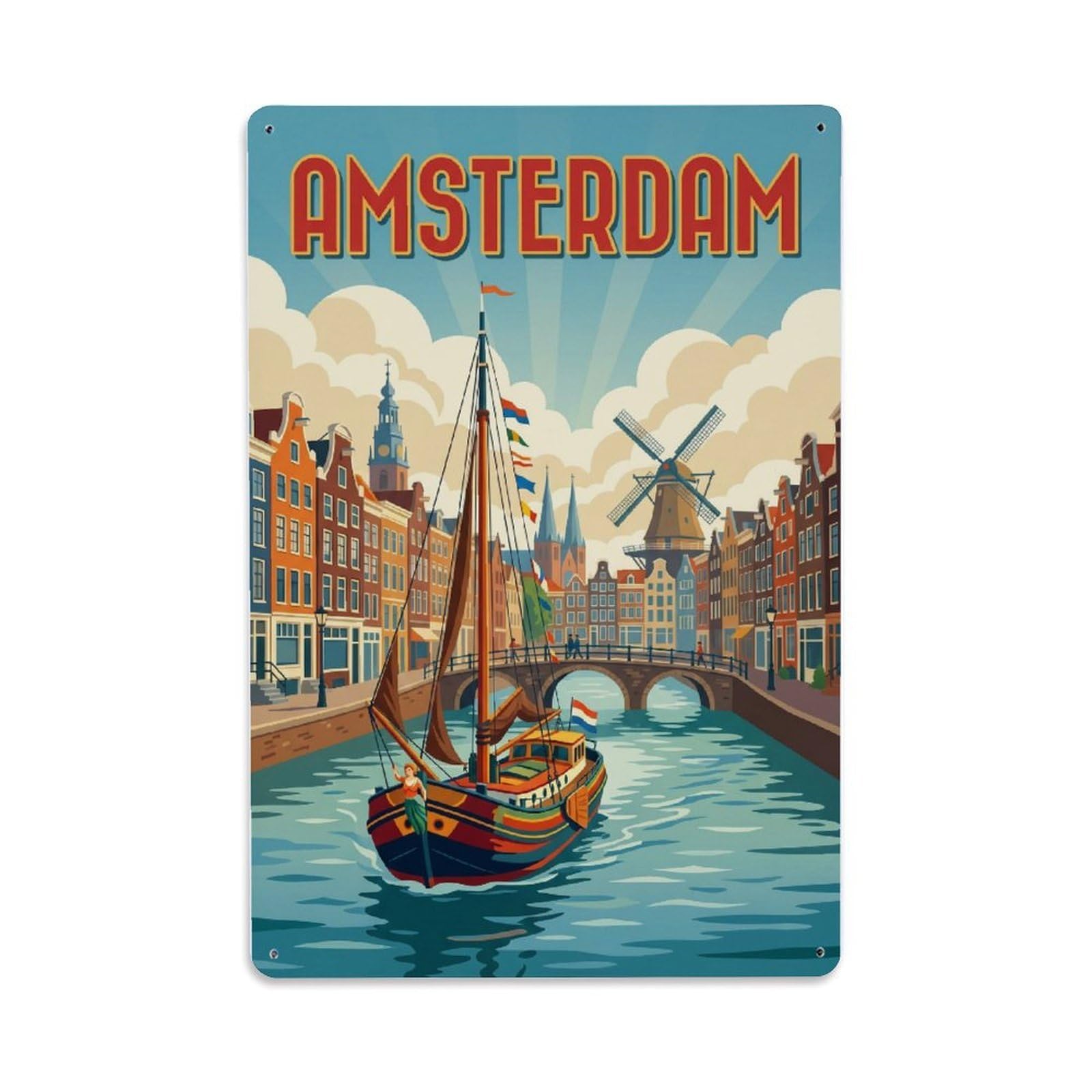 Vintage Travel Vessel Netherlands Traditional（1） Metal Tin Sign Plaque Wall Decor for Cafe, Club Bar, Office, Home Garden Metal Poster 8x12Inch
