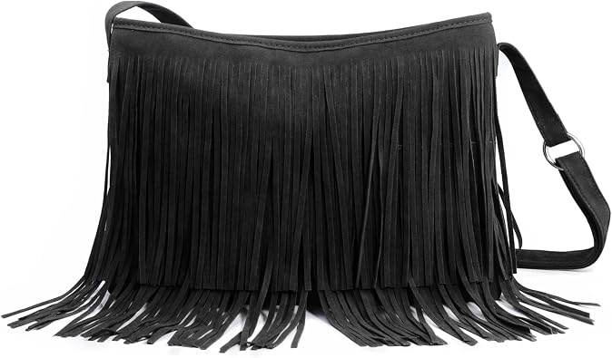 Hoxis Tassel Faux جلد الغزال المتشرد حقيبة الكتف حقيبة المرأة Sling