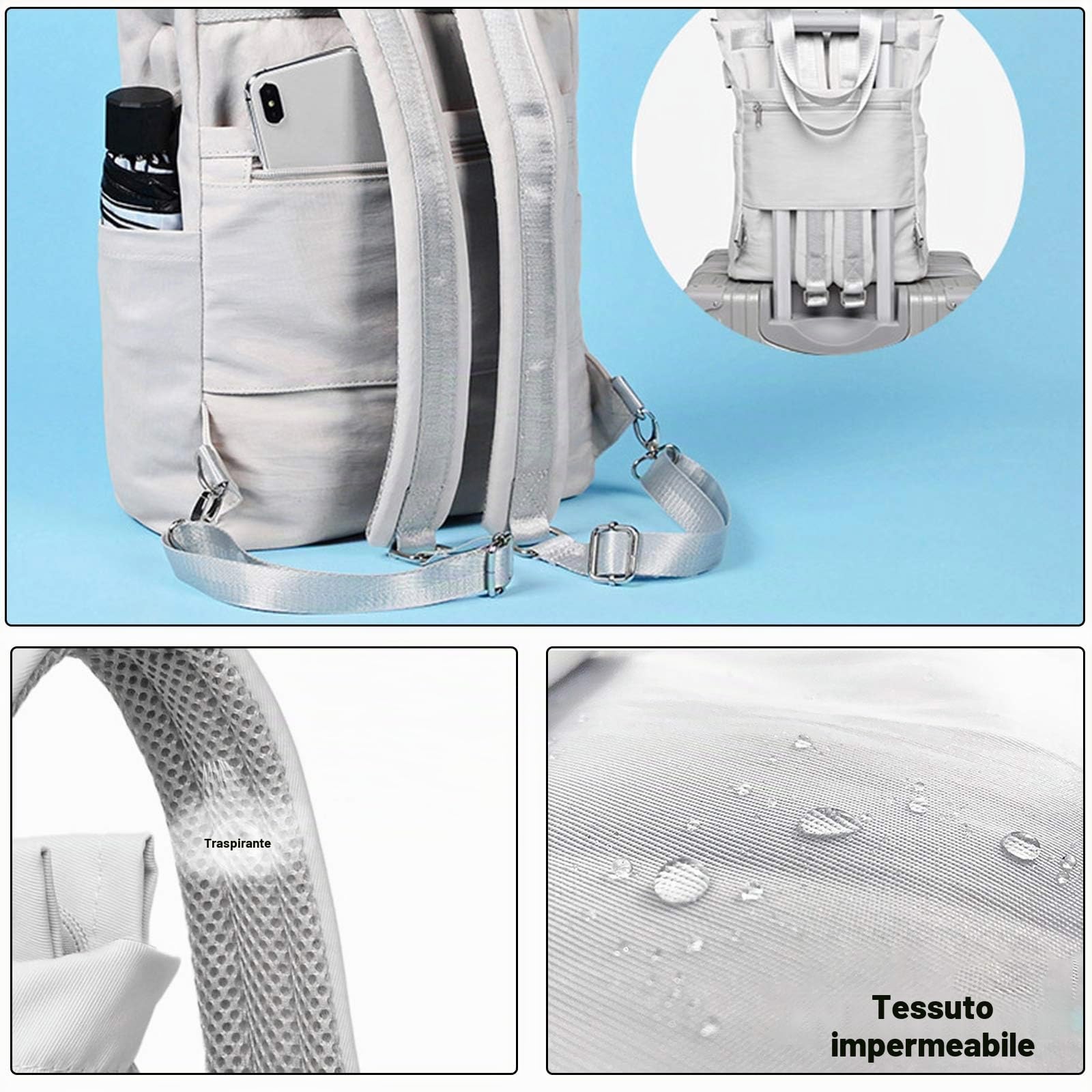 FANDARE Unisex Zaino Casual Borse a Tracoll con Caricatore USB Cinghia per Bagagli Borsa da Scuola Zainetto per 15.6 inch Laptop Backpack Scuola Viaggio Alunno Zaini Durevole Poliestere Grigio