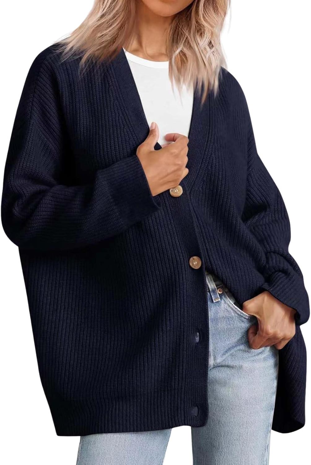 Womens Casual Open Front Sweater Classic Long Sleeve V Neck Cardigans Simple Solid Color Button Fall Winter Outfits