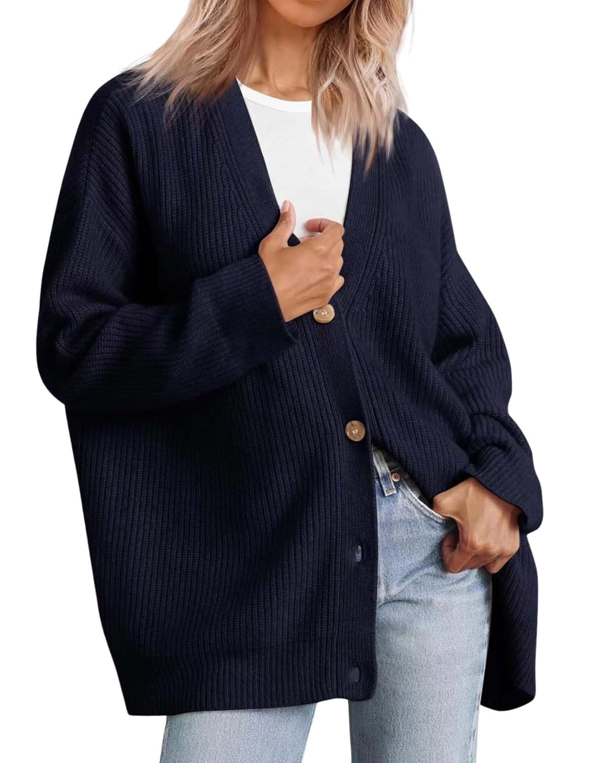Womens Casual Open Front Sweater Classic Long Sleeve V Neck Cardigans Simple Solid Color Button Fall Winter Outfits