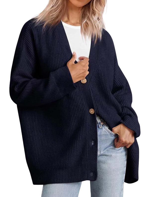 Womens Casual Open Front Sweater Classic Long Sleeve V Neck Cardigans Simple Solid Color Button Fall Winter Outfits