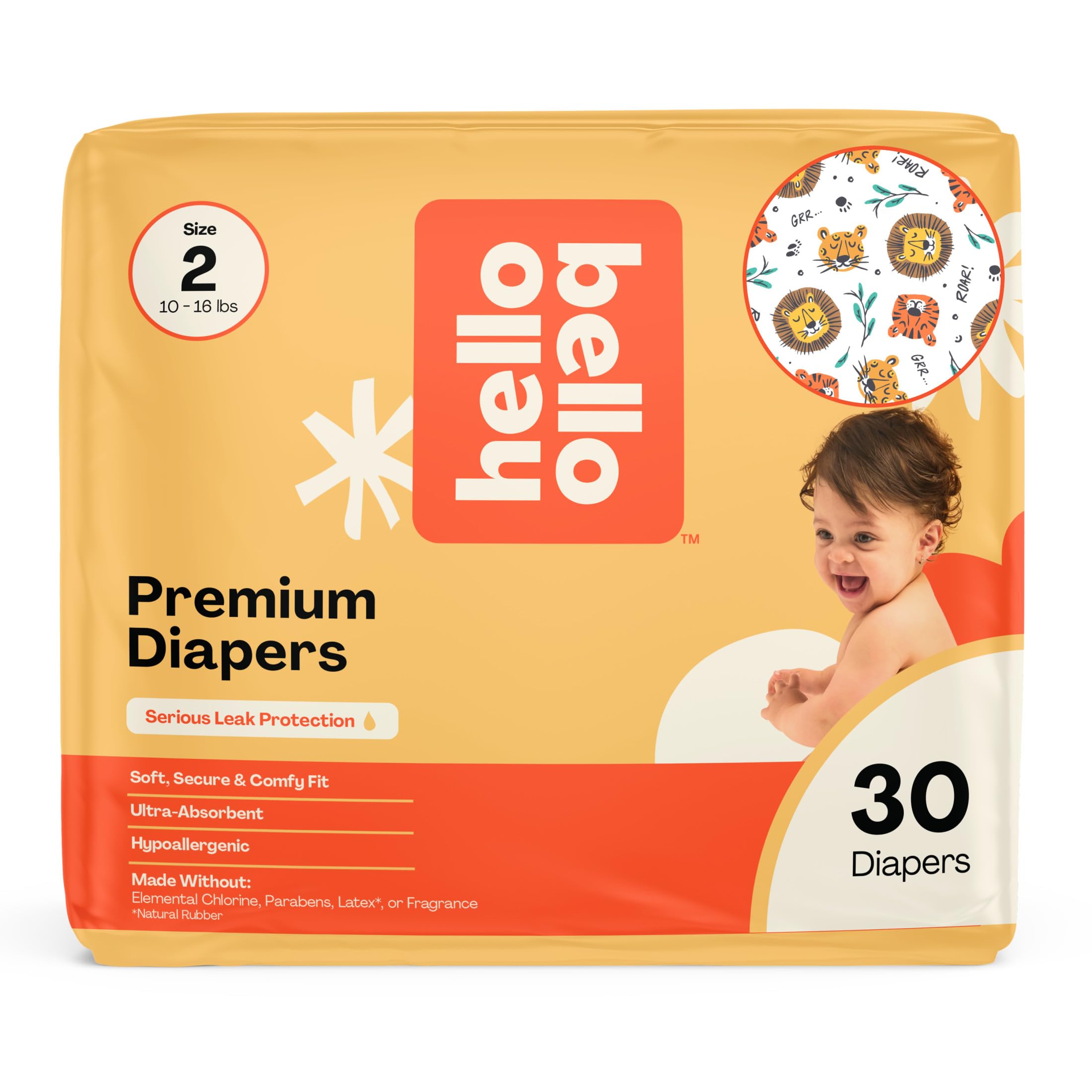 Hello Bello Diapers, Size 2 (10-16 lbs) Wild Cats, 30 Count of Premium Disposable Baby Diapers, Hypoallergenic with Soft, Cloth-Like Feel