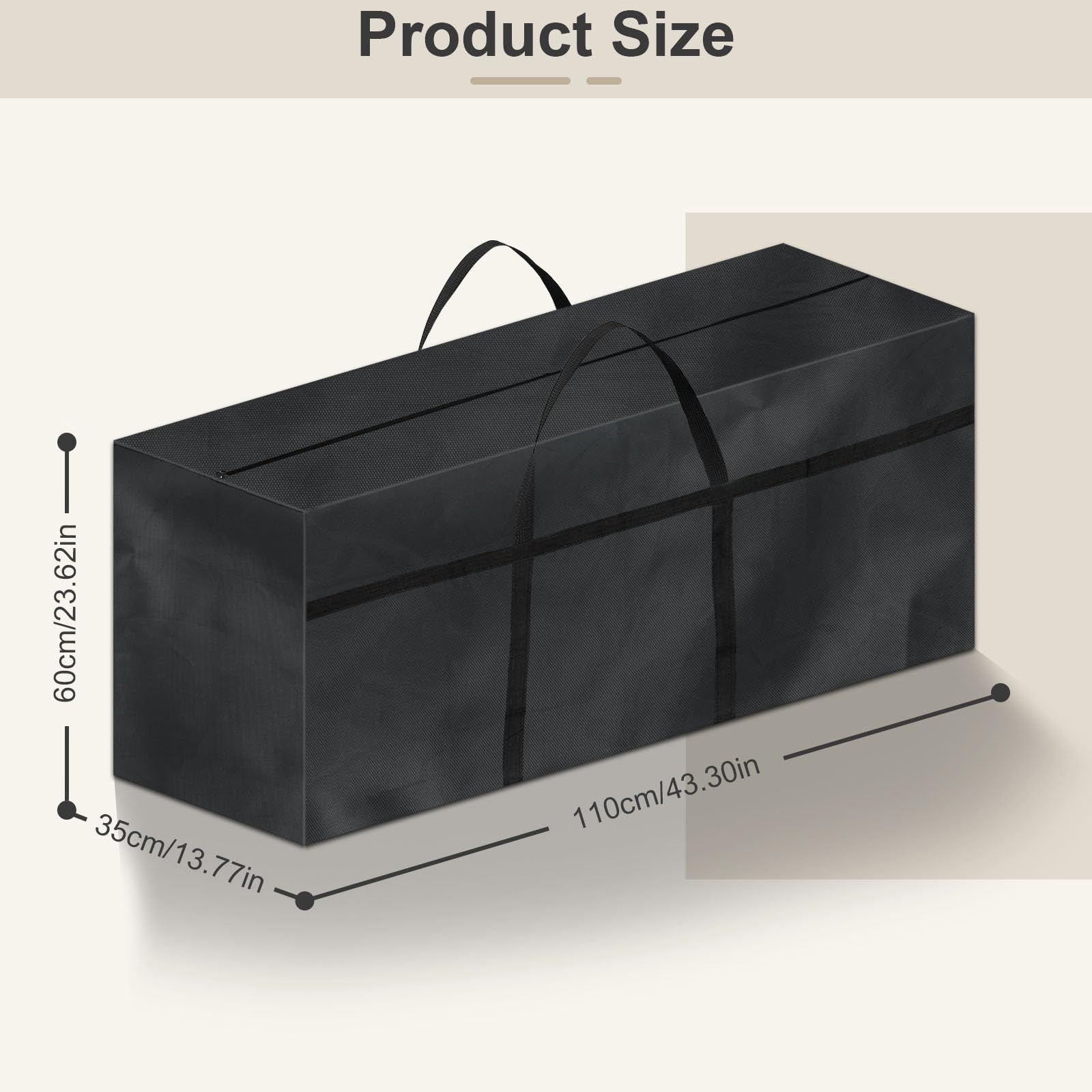 Sac de Rangement 110x60x35cm, Housse Coussin Exterieur, Imperméable Sac de Rangement pour Jardin, Terrasse, Meubles (Noir)