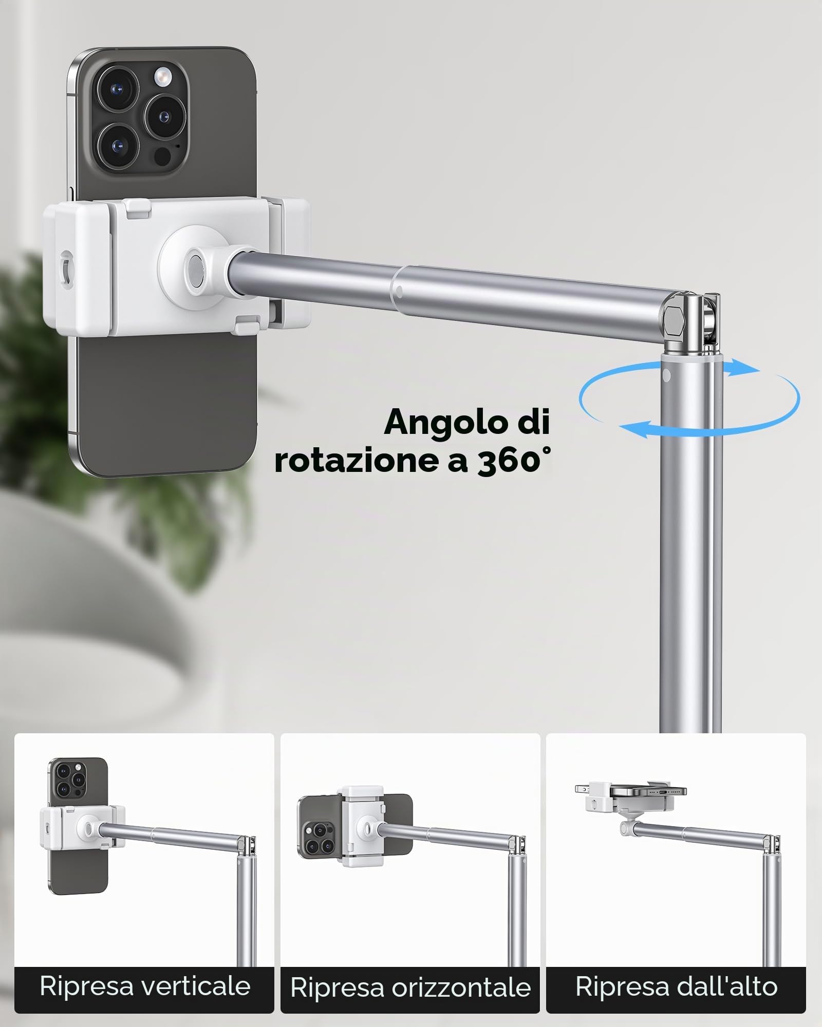 CAMOLO Supporto da pavimento per tablet regolabile in altezza, supporto per telefono allungabile a 360 supporti per telefono girevole per iPad, palestra, letto, Kindle, lettore eBook