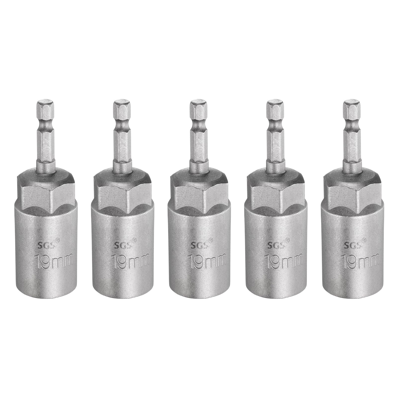 sourcing map 5pcs Nut Driver Drill Bit 19mm Metric Socket 1/4" Hex Shank 3.15" (80mm) Long 6-Point Sockets Quick Change CR-V Steel Bolt Setters for Power Drill Drivers