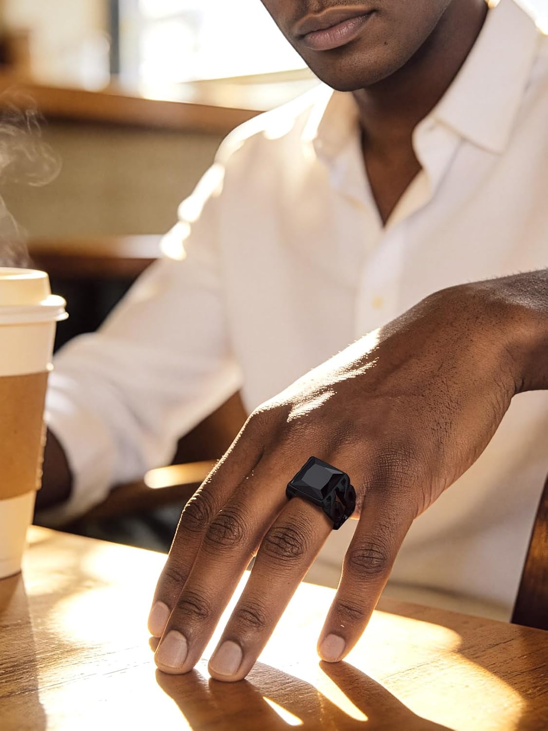 Bandmax Gemstone Signet Rings for Men, Stainless Steel Fancy Cut Cubic Zirconia Rings Blue Topaz/Emerald/Black Onyx/Ruby Ring Statement Ring Wedding Ring Size 7-14