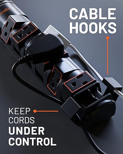 Miniatura 6 de ECHOGEAR Regleta de protección contra sobretensiones VoltSpin con tomas giratorias, enchufe plano, cable largo y agujeros de montaje, regleta de