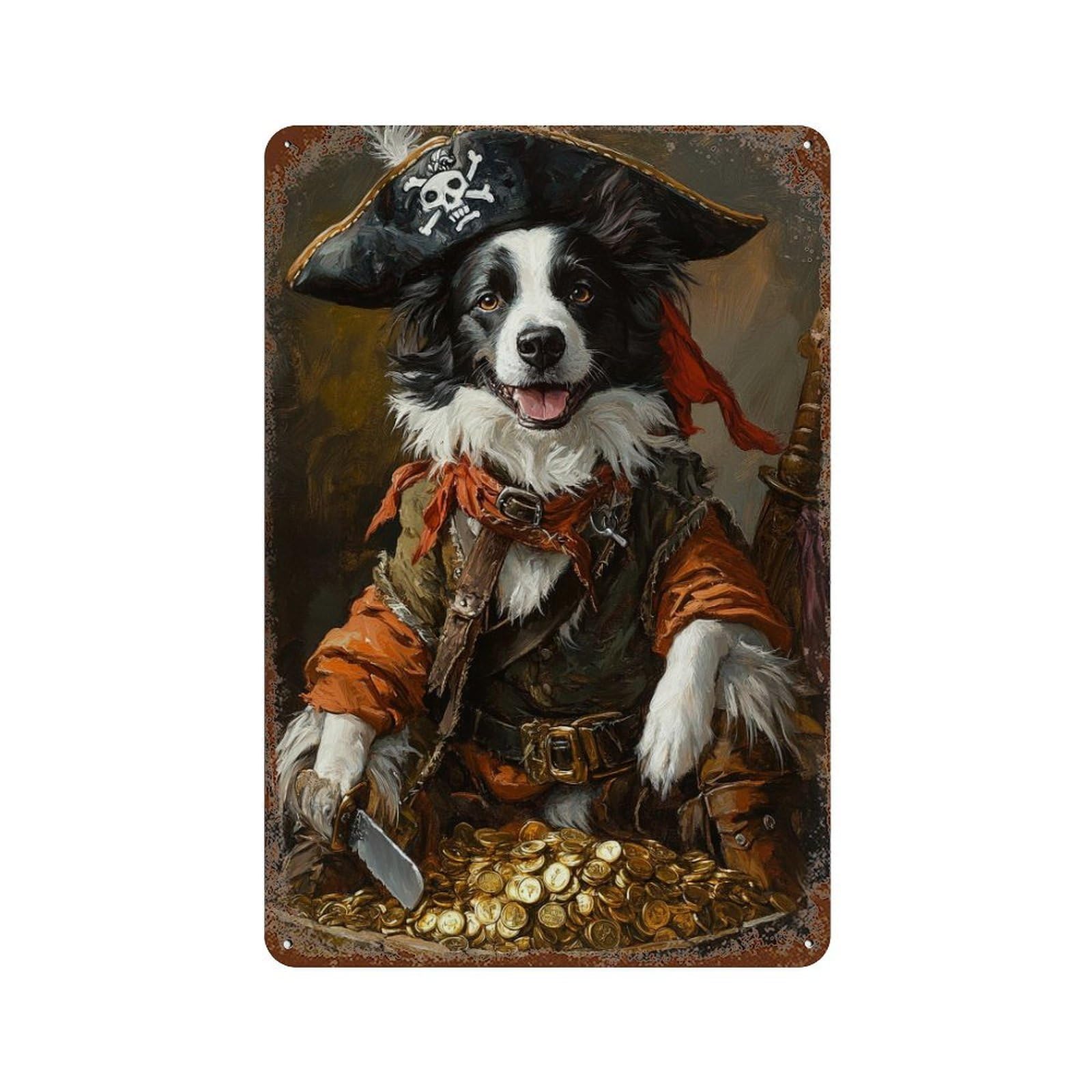 Vintage Rust Metal Sign with Pirate Dog Treasure Chest-14 Design 11.8"x7.9", for Shed, Workshop And Garage Wall Decor, Retro Wall Decor
