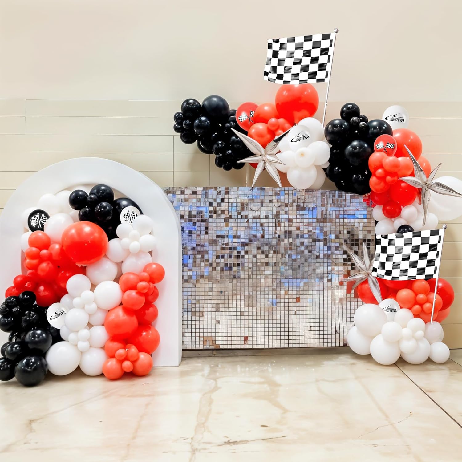 Race Car Balloon Arch Garland Kit, Red Black White Party Latex Balloons with Checkered Flags for Boy Racing Car Themed Birthday Party Decorations Baby Shower Transportation Backdrop Supplies - Image 7