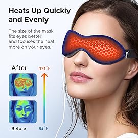 Ezona Heated Eye Mask, Warm Eye Compress Mask for Dry Eyes, USB Electric Eye Heating Pad with Temperature & Timer Control, Dry Eye Mask for Blepharitis, Sinus Migraine (Indigo)