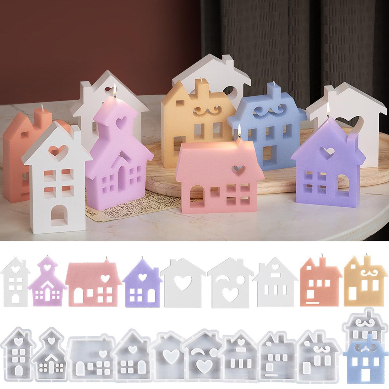 Formy silikonowe, MDHQ 3D House silikonowe formy do żywicy serce w kształcie domu foremka na świecę świeca zapachowa Making ciasto dekoracje narzędzia do pieczenia