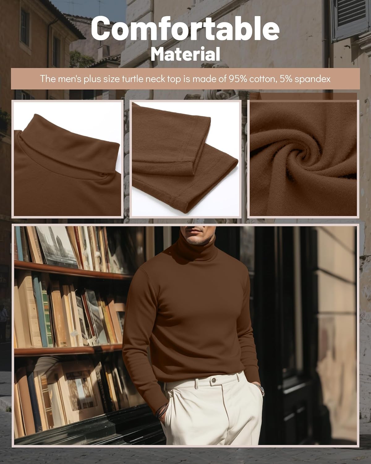 Ficerd 3 Pack Men's Big and Tall Turtleneck Shirts Cotton Long Sleeve Turtle Neck Tops Plus Size Loose Fit Basic Tee - Image 5