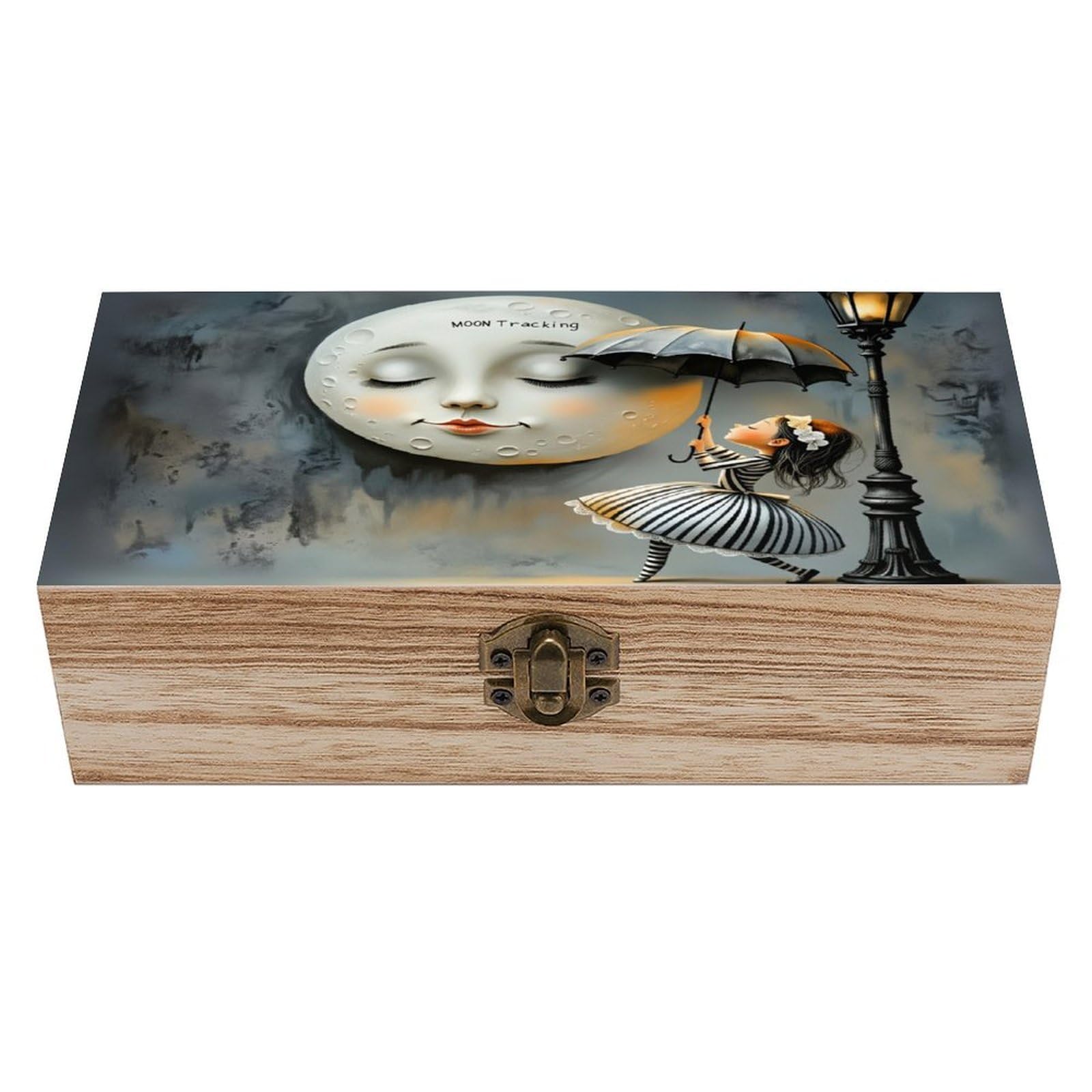 asbwuo The Girl Beneath The Moon Vintage Wooden Keepsake Box