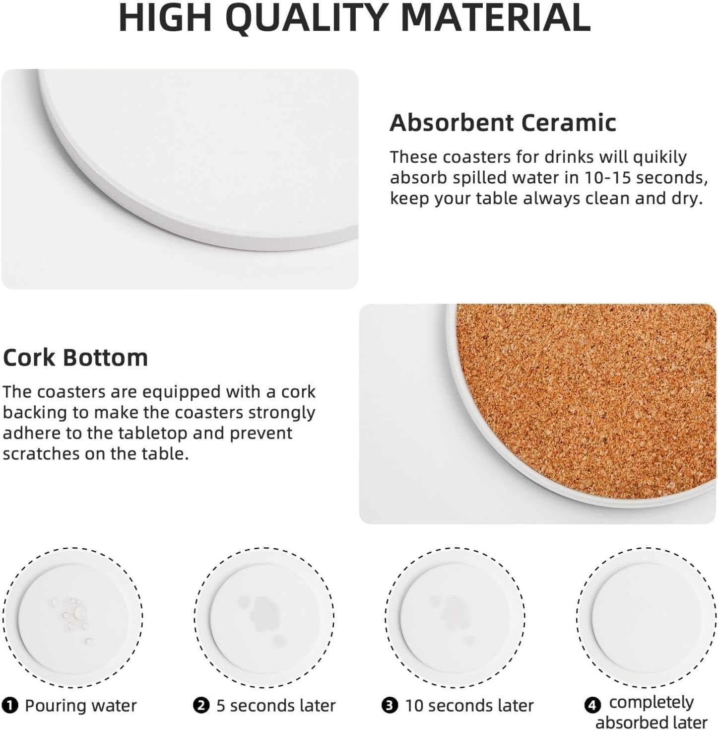 Lot De 6 Sous-Verres En Céramique Absorbants Blanc Marbré – Base Dorée Élégante + Support Métal Doré – Idéal Cadeau Maison & Déco Table