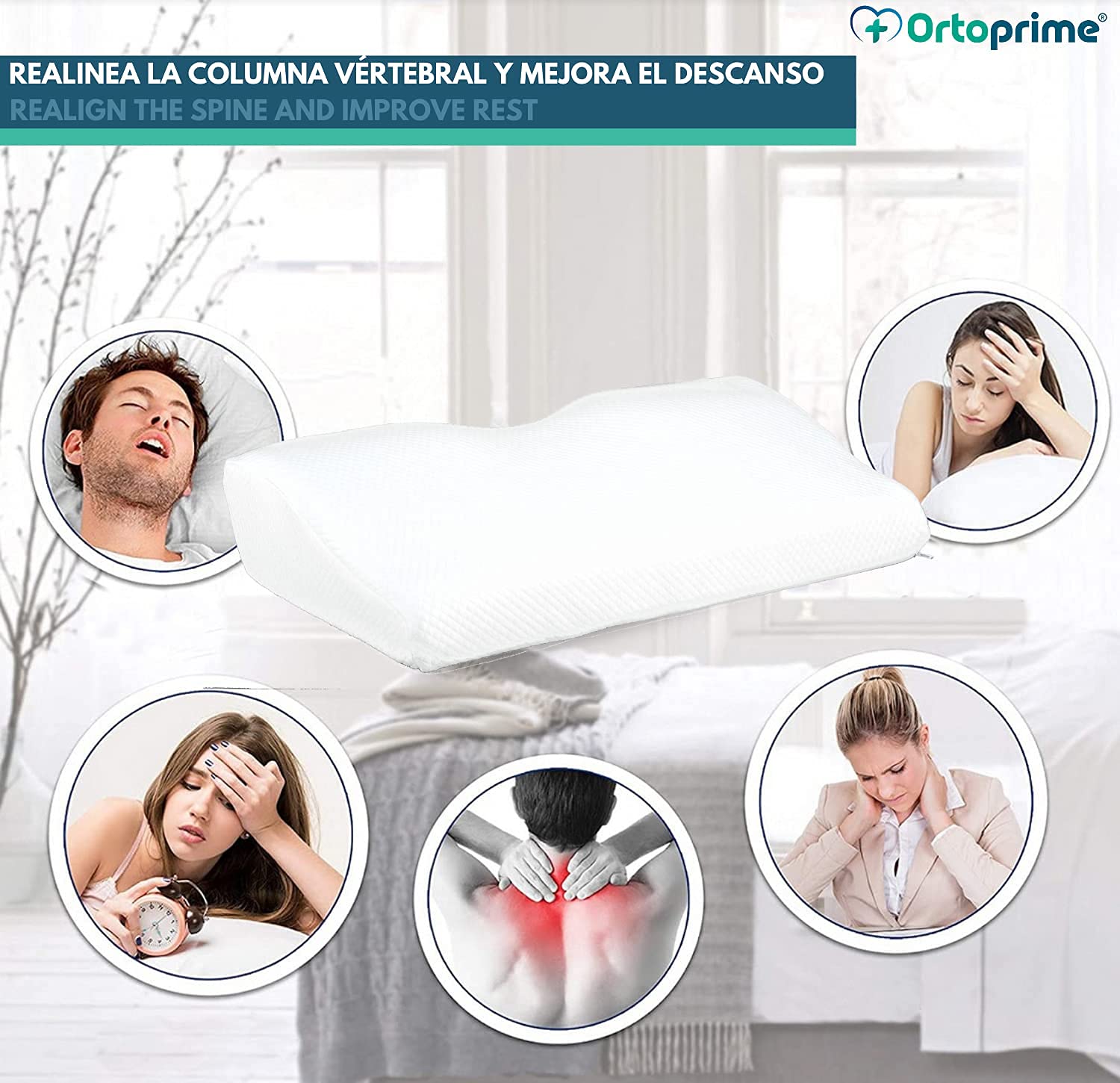 OrtoPrime Anatomiczna poduszka ortopedyczna z efektem pamięci - poduszka ortopedyczna - elastyczna poduszka pod kark - Ergonomiczna poduszka zapobiega bólom szyi
