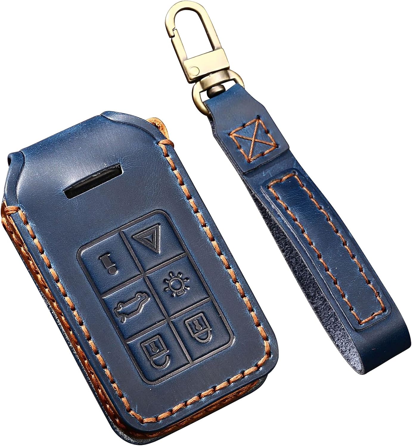 ontto 5-Button Key Fob Cover for Volvo Genuine Leather Car Key Case Bag Brown