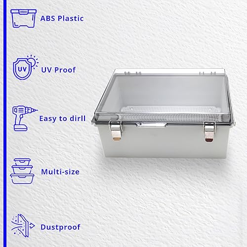 Miniatura 5 de MAKERELE Caja de conexiones al aire libre de plástico ABS impermeable universal proyecto eléctrico caja gris con cubierta transparente 13.8 × 9.8 ×