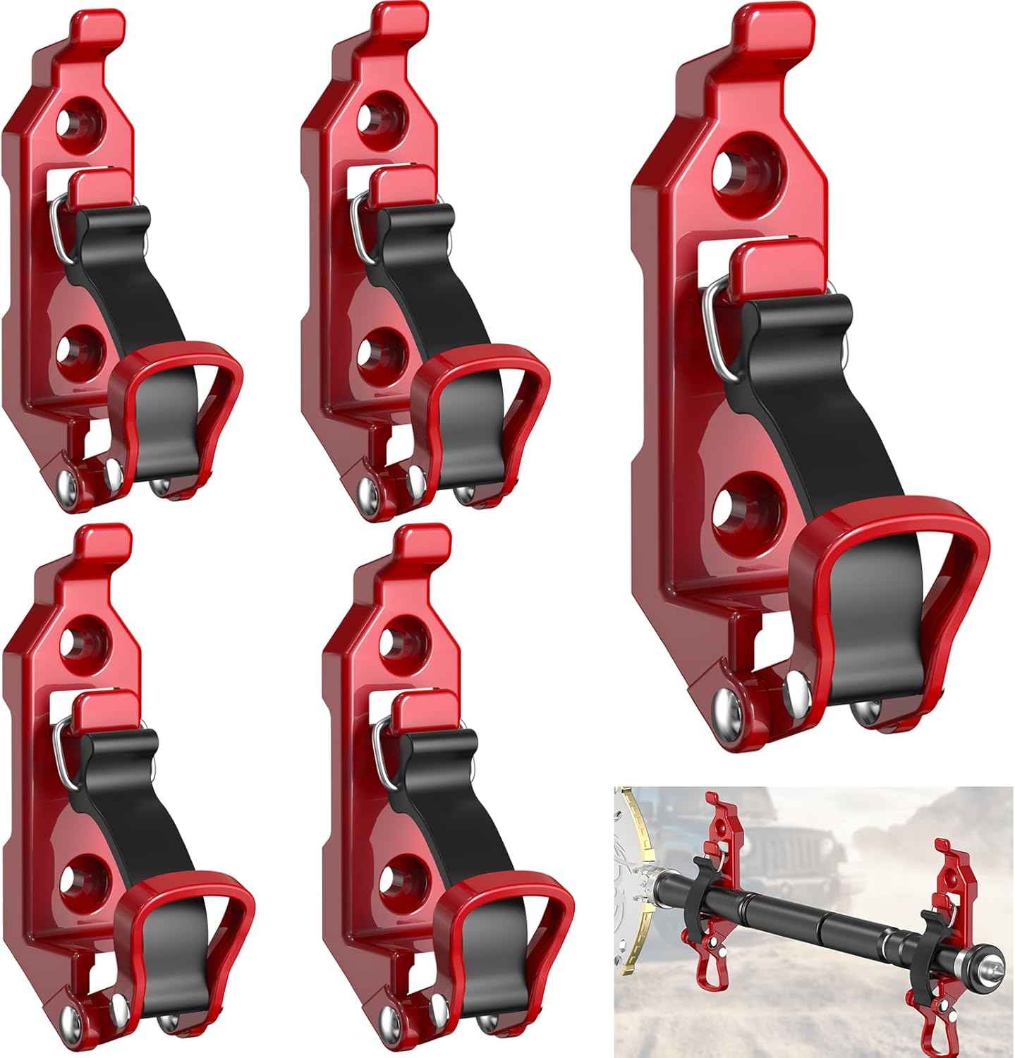 Shovel Mount for Roof Rack / Truck Bed, Truck Jeep Offroad Axe Roof Rack Shovel Mount, Shovel Holder for Truck & Quick Fist Clamps Fit 0.67" to 1.57" D Tools 4P Red