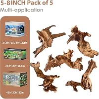 Jorewood Natural Aquarium Driftwood 5-Piece Set, 4-8 Inch Twisted Branches for Fish Tanks & Reptile Terrariums - Low Tannin, Safe, Easy Sink