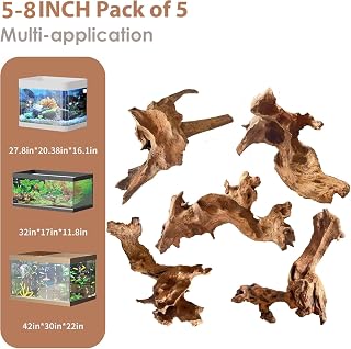 Jorewood Natural Aquarium Driftwood 5-Piece Set, 4-8 Inch Twisted Branches for Fish Tanks & Reptile Terrariums - Low Tannin, Safe, Easy Sink